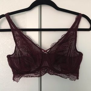 Maroon lace unlined bralette